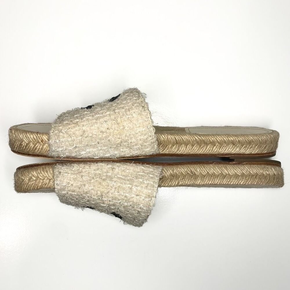 Chanel CC Espadrille Slide Sandals EU 40 US 9-9.5 Ivory Tweed Flat Slip On Logo - Picture 4 of 10